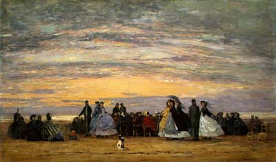 The beach at villerville 1864 by Eugene Bourdin
