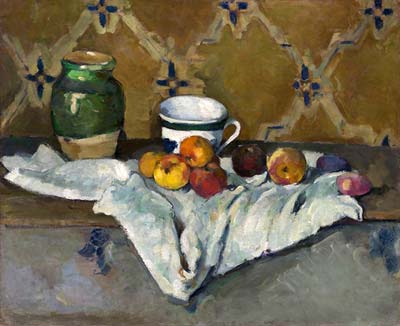 Still life with jar cup and apples