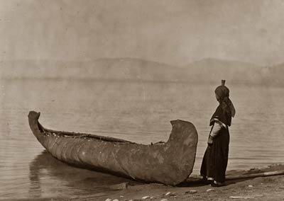 Lake Shore - Kutenai - Kootenai American Indian with canoe