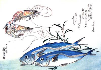 Horse-mackerel and Prawns Ando Hiroshige