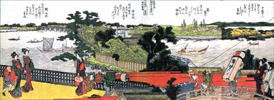 Shore of Sumida River, Flying Kites Katsushika Hokusai