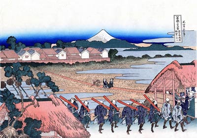 Mt Fuji seen from the gay quarter in Senju Katsushika Hokusai