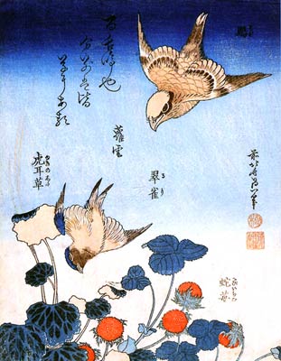 Strawberries and Bird Katsushika Hokusai