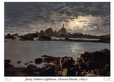 Jersey, La Corbiere Lighthouse by moonlight, Channel Islands, En