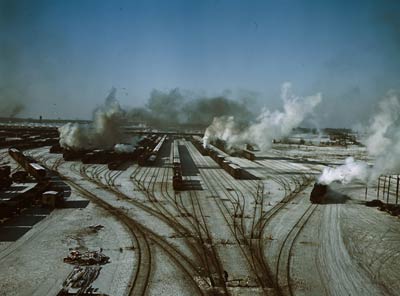 Railroad lines in winter snow, Chicago, Illinois 1942