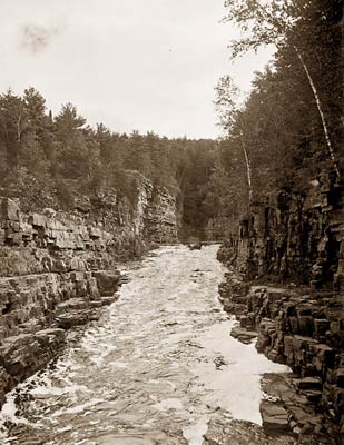 Ausable Chasm, New York boat entering canyon rapids