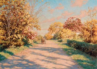Autumn landscape with horse and cart