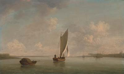 Charles Brooking A Smack Under Sail in a Light Breeze in a Riv