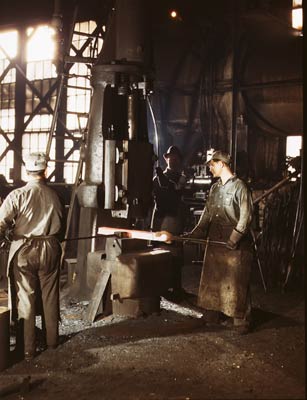 Steam drop hammer, blacksmith shop 1943