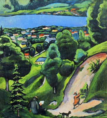 Landscape at the Tegersee with Reading Man and Dog August Macke
