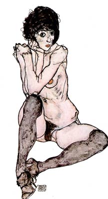 Sitting, nude female Egon Schiele