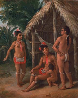 A Leeward Islands Carib family outside a Hut