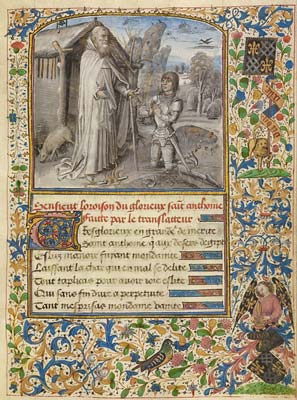 A Young Knight in Armor Kneeling in Prayer before Saint Anthony