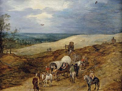 Landscape with wagons