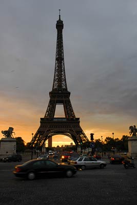 Early morning traffic at Eiffel Tower, Paris