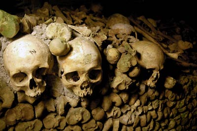 Stacked bones, Paris catacombs, France