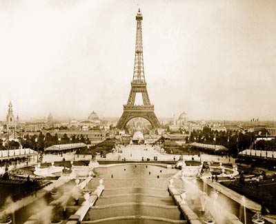 Eiffel Tower and exposition buildings on the Champ de Mars Paris