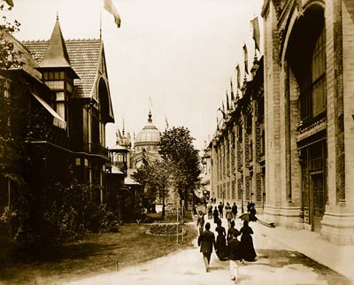 Walkway between buildings, Paris Exposition, 1889