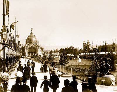 People strolling along parterre, with the Central Dome, Paris Ex