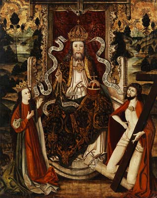 God the Father on a throne, with Virgin Mary and Jesus (late 15t