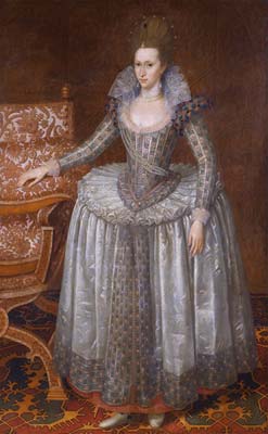 Anne of Denmark (1574 1619), wearing a white farthingale dress a