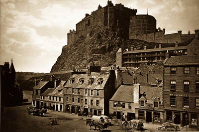 Edinburgh Castle from the Grass Market antique photograph