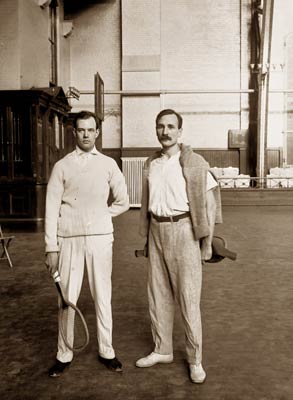 Arthur Cragin J.M Steinacher with tennis rackets.