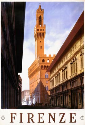 Firenze Tourist Poster. Historic street in Florence, 1938