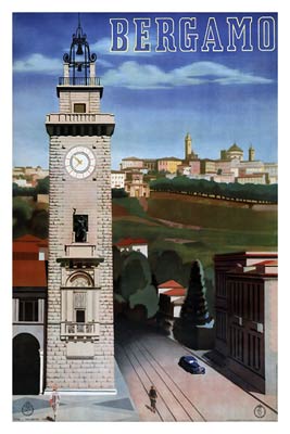 Bergamo, Italy Vintage Travel Poster.