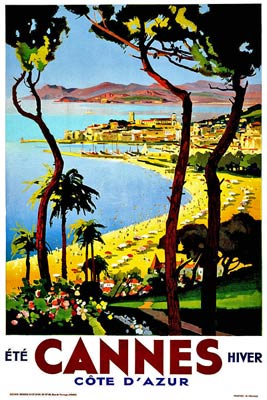 Cannes France (French Riviera) Vintage Travel poster