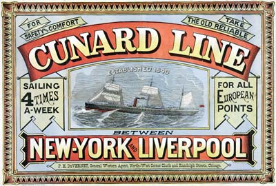 Cunard Line poster - sailing 4 times a week 1875 Poster