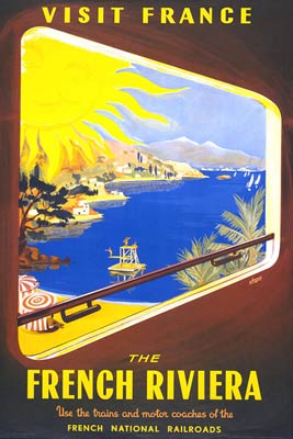 The French Riviera by Train Motor Coach Vintage travel poster