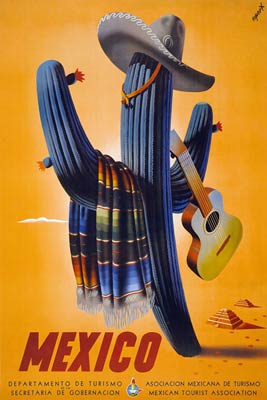 Mexico, Cactus vintage travel poster