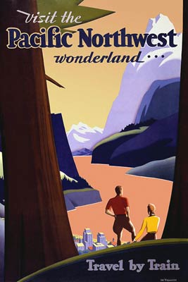 Pacific Northwest - Travel by train poster