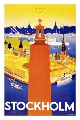 Stockholm, Sweden vintage travel poster