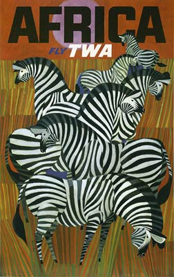 Fly TWA, Africa travel tourist poster