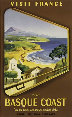 The Basque Coast, visit France vintage poster