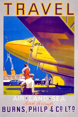 Travel air land and sea, vintage travel poster