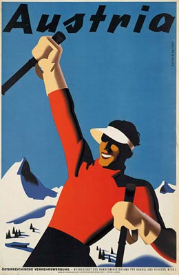 Austria ski-ing, vintage travel poster