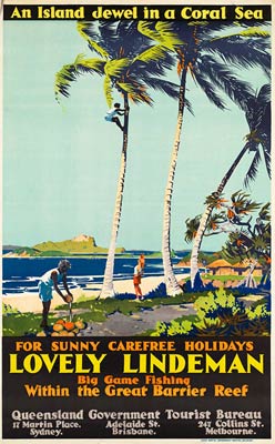 Lovely Lindeman, Great Barrier Reef vintage travel poster