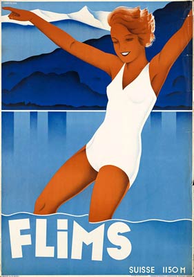 Flims Switzerland vintage travel poster