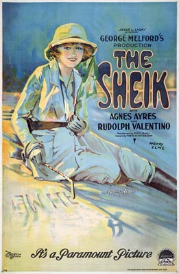 The Sheik movie poster, Agnes Ayres, Rudolph Valentino, 1921