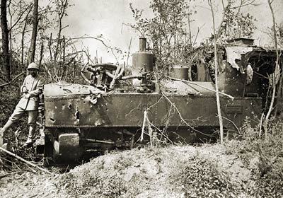 German Locomotive in the Somme damaged by French Shells
