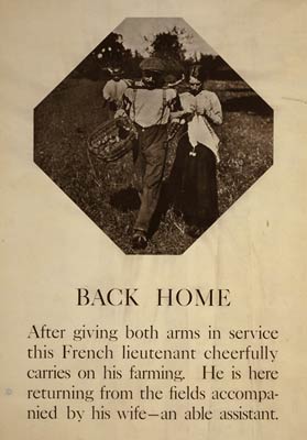 Back home, French lieutenant disabled veteran WWI exhibit poster