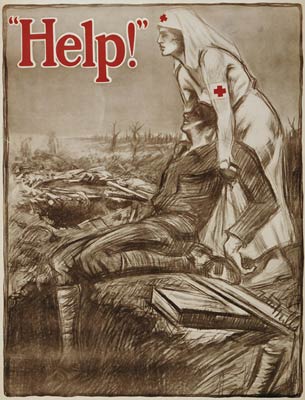 Red Cross recruitment poster. Wounded Soldier, WWI