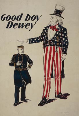 Uncle Sam patting Admiral George Dewey on the head. WWI Poster