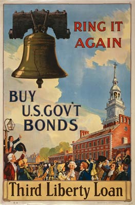 Liberty Bell, crowd at Independence Hall WWI Poster