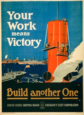 men on rigging - smokestack of ship - WWI Poster