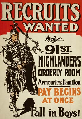 Canadian Army World War I Poster - soldier bagpipes
