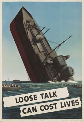 Sinking ship, loose talk can cost lives wwii poster